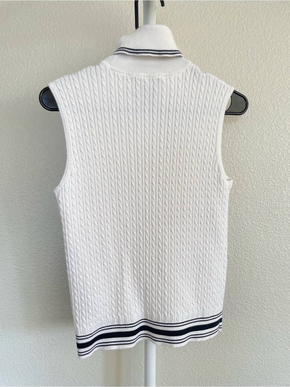 Lauren Ralph Lauren white cable-knit sleeveless turtleneck sweater vest Medium - Picture 5 of 7